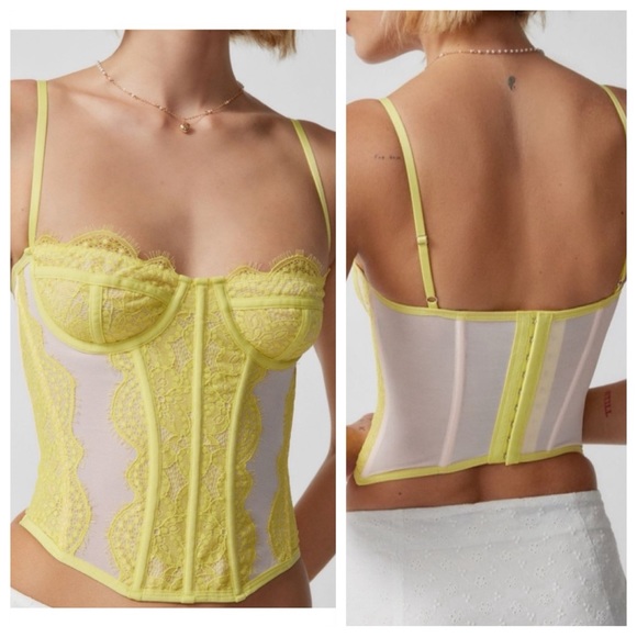 NWT Out From Under Urban Outfitters Modern Love Lace Yellow Corset - Picture 3 of 6
